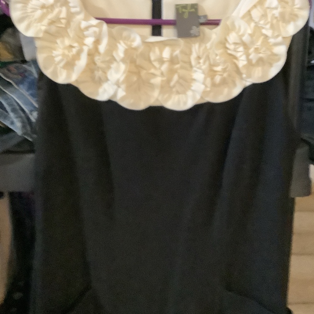 Taylor Black Dress with Cream Trim